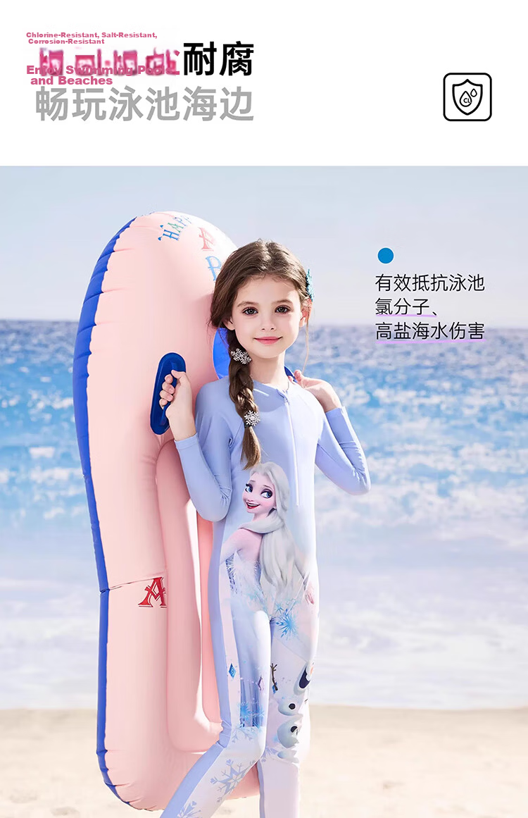 Disney Kids Girls One-Piece Long Sleeve Long Pants Sunscreen Swimwear Class A D35052 Elsa Princess Blue Size 130 11