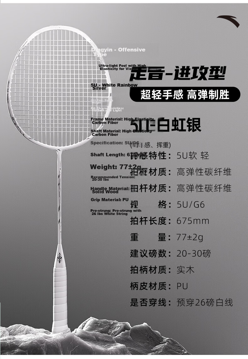 ANTA Badminton Racket Dingyin 600 Control Type Full Carbon Ultra-Light Durable Professional Badminton Racket Dragon Scale Gold 11