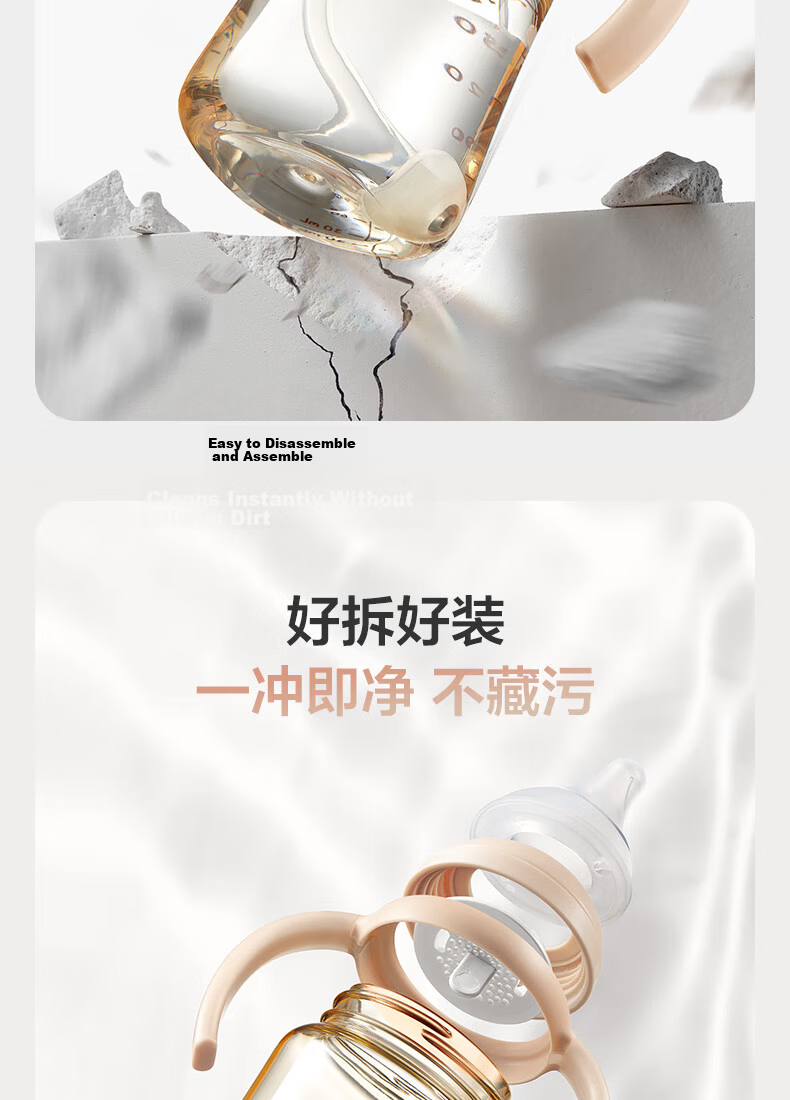 Babycare Ultrafiltration Baby Bottle PPSU Anti-Choke Anti-Spill Anti-Colic Newborn Tilted Head Imitation Breast 160ml S Nipple 1-3 Months 12