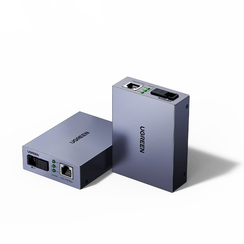 Ugreen Gigabit Fiber Optic Transceiver Single-mode Single-fiber Optical Converter Surge Protection Fiber to Ethernet Network Monitoring SC 20KM Adaptive Pair 35387