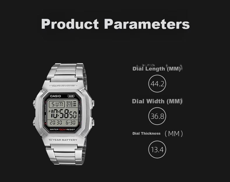 CASIO Vintage Small Silver Block Minimalist Watch Gift for Boyfriend W-800HD-1AVPF 4