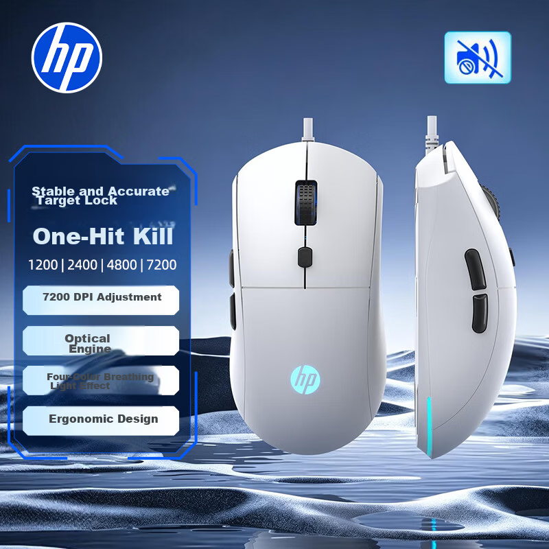 HP G360 Wired Mouse, Gaming Mouse for Laptop Office And E-Sports, Delta Triangle LOL Wired Game Mouse, White Quiet