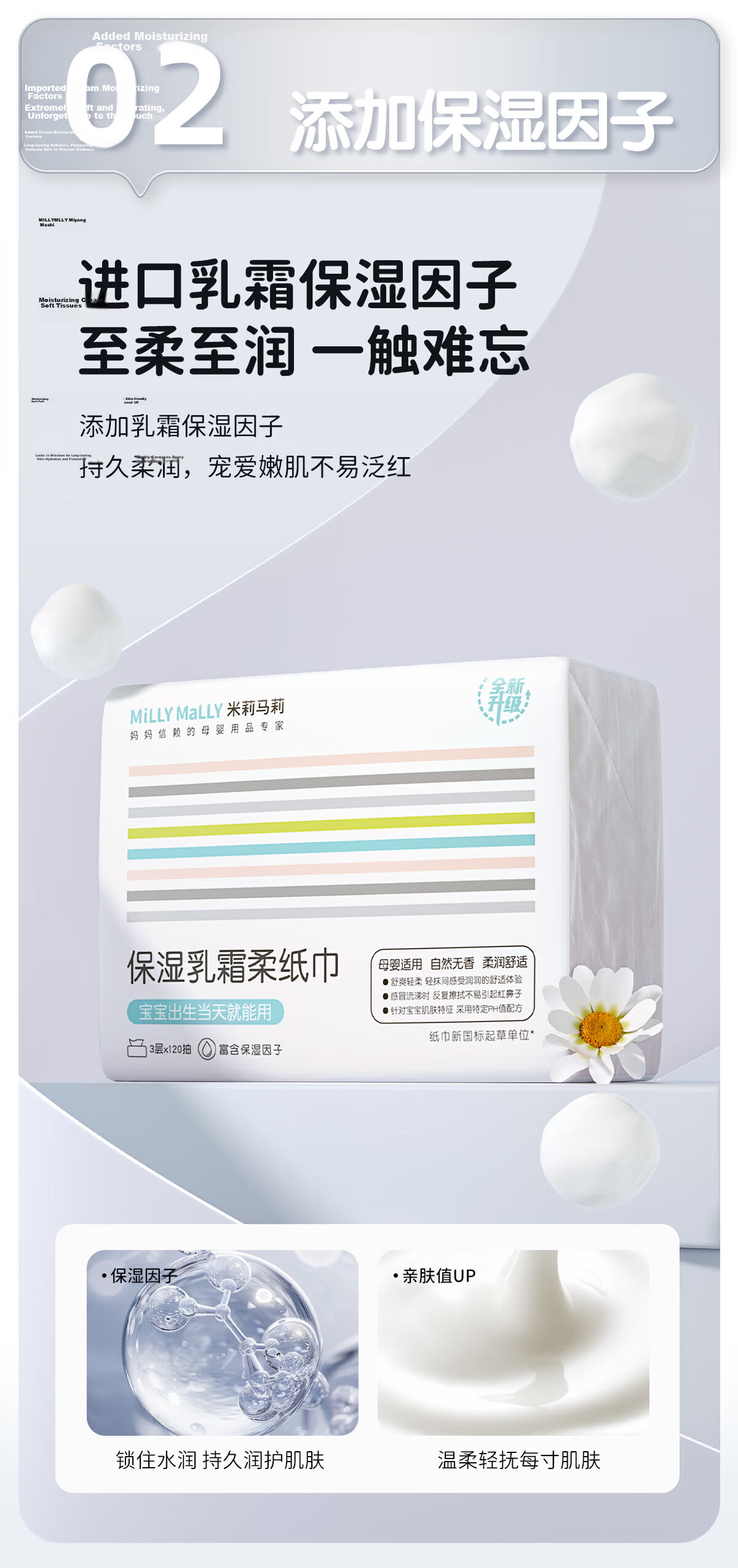 Milimali Cream Paper Cloud Soft Tissue, 3-Ply, 120 Sheets*20 Packs, Moisturizing Facial Tissues, Baby Wipes for Mothers And Infants 4