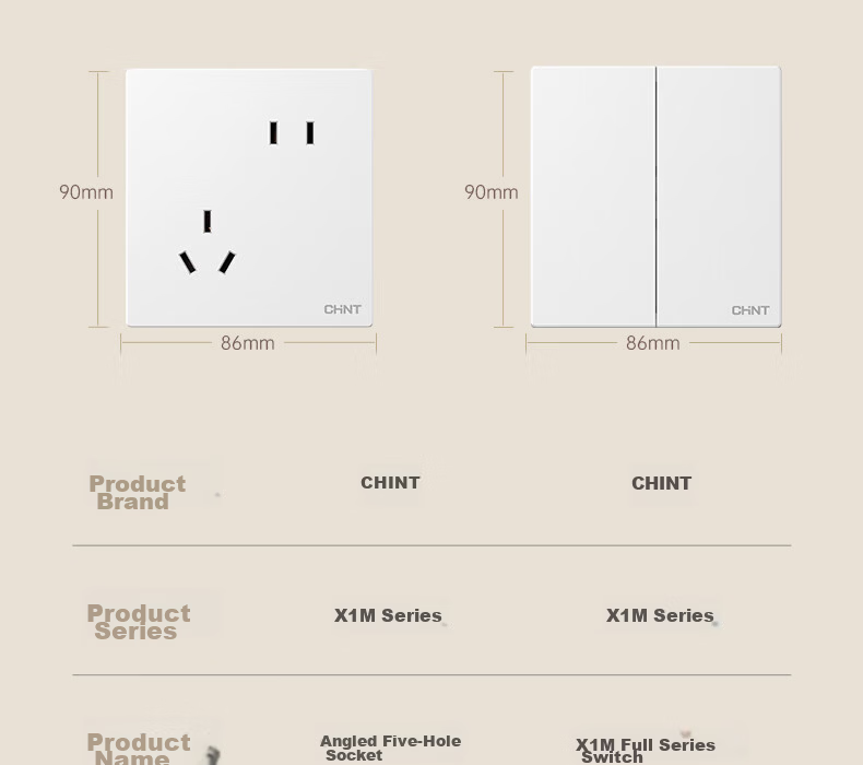 CHNT Switch Socket No-Paint Cream Style Large Panel Concealed Socket X1M Three-Hole 16A Socket Cheese Yellow 32