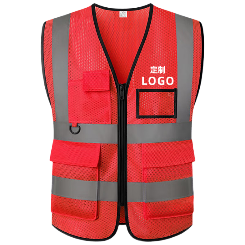 DOLNESRN Reflective Vest Large Size Multi-Pocket Breathable Red Safety Vest Construction Sanitation Work Traffic Night Cycling Vest 3XL