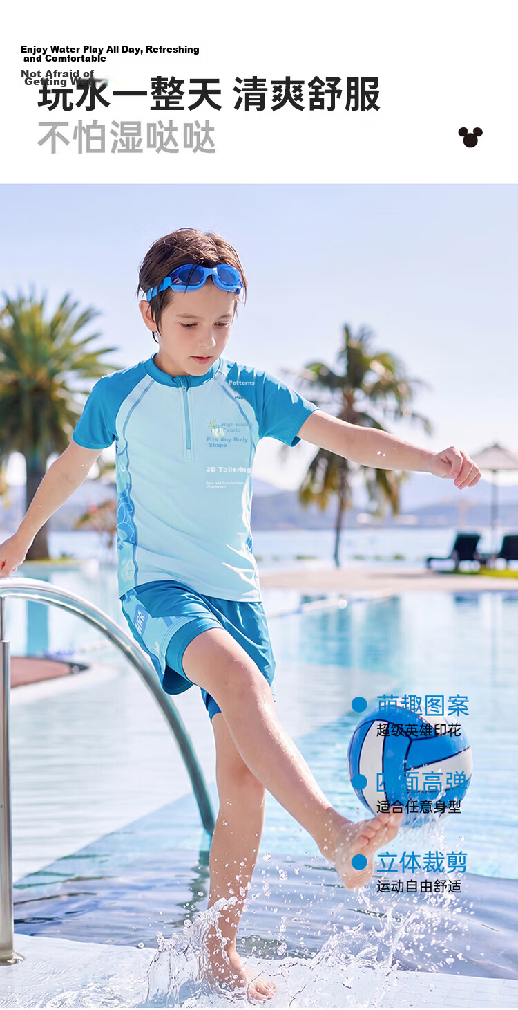 Disney Boys' Swimwear Two-Piece Set Short Sleeve Shorts D36068S2I Blue Spiderman Size 120 10