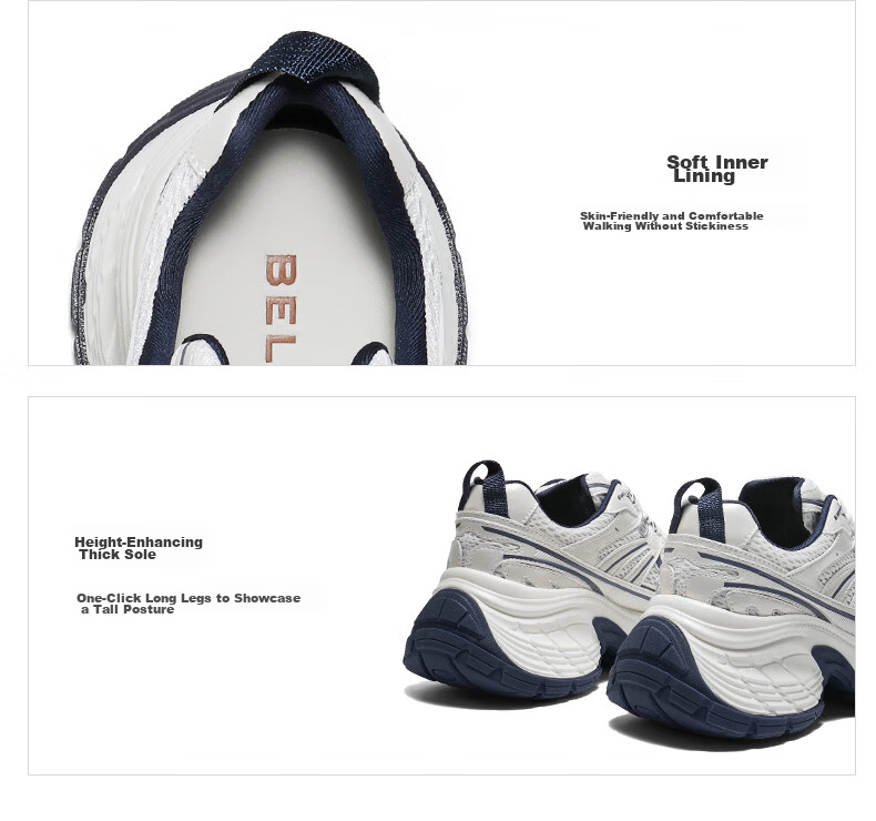 Belle Qixi Gift Yun Whale Dad Shoes Couple Style 26 New Casual Height Increasing Shoes JD018 Luminous Silver - Breathable Version Size 34 18