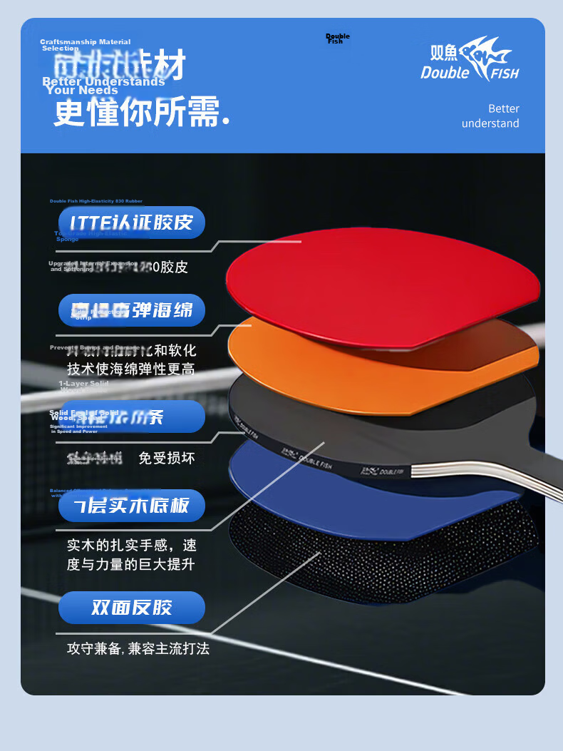 DOUBLE FISH Qilin S6 Table Tennis Paddle Competition Grade Professional Penhold and Shakehand Paddle Beginner Racket One Shakehand Paddle 4