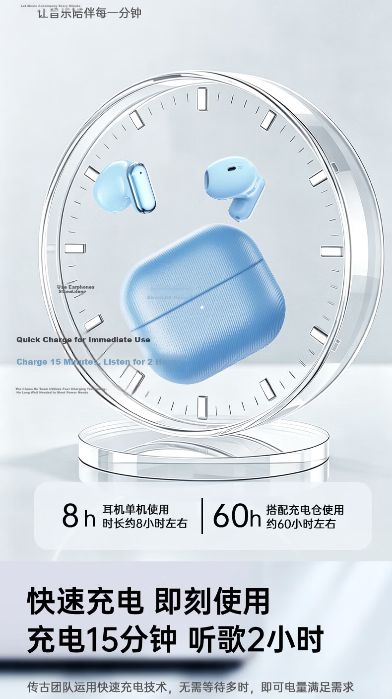 Chuang [2026 Latest Model I Ultra-Short Handle Design] Semi-In Bluetooth Earphones, Compact And Comfortable to Wear, Wireless Long Battery Life, Call Noise Reduction, Low Latency for Gaming 10