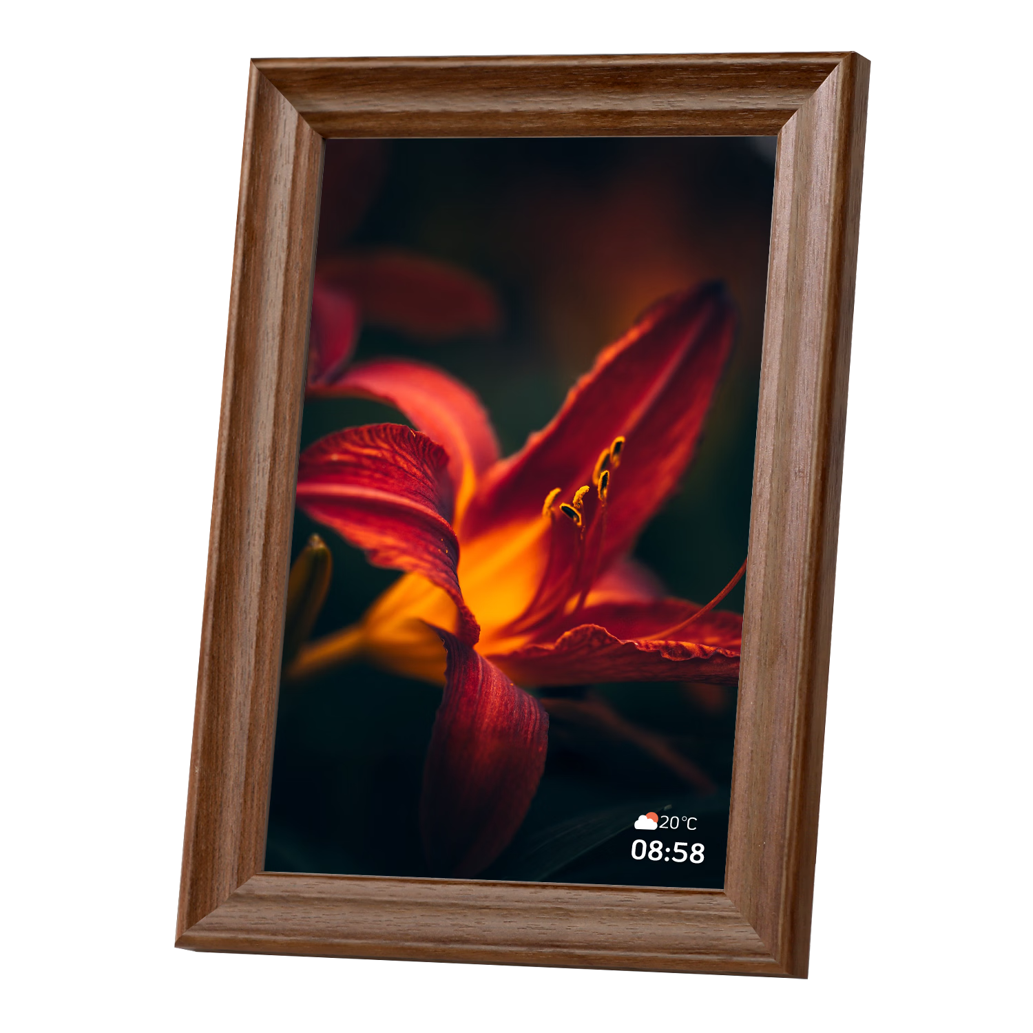 Nishi 3K Ultra HD 13.5-inch Walnut Digital Electronic Photo Frame Smart Cloud Album HD Touchscreen Display Player Desktop Gift for Housewarming Wedding Engagement Elderly Birthday