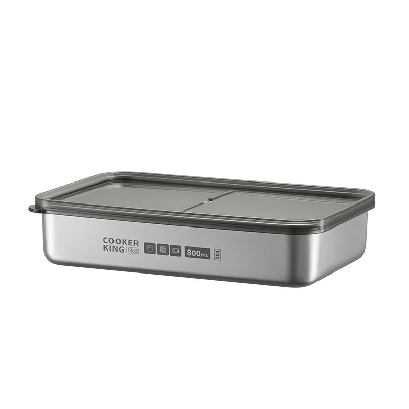 COOKER KING 304 Stainless Steel Fresh-Keeping Box with Lid, Shallow Sealed Storage Lunch Box 800ML