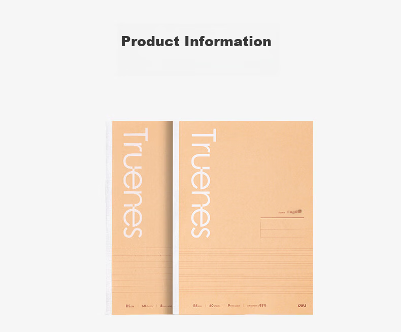 Deli B5/60 Sheets Lined Paper, Smooth Writing Paper, English Notebook, Wirebound Soft Cover Notebook for Homework And Notes, Study Supplies, Single Notebook WB560-P 18