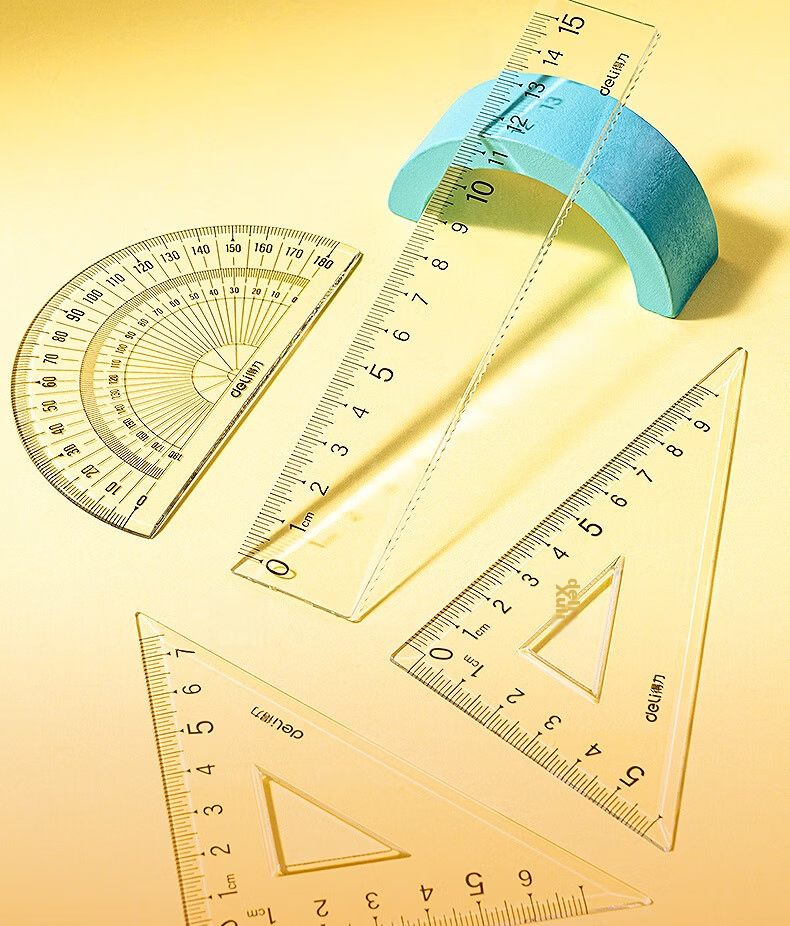 Deli Acrylic Non-stick Eraser Ruler Set 15cm 4-Piece Student Exam Stationery Drawing Set (1 Ruler + 2 Triangles + 1 Protractor) 5