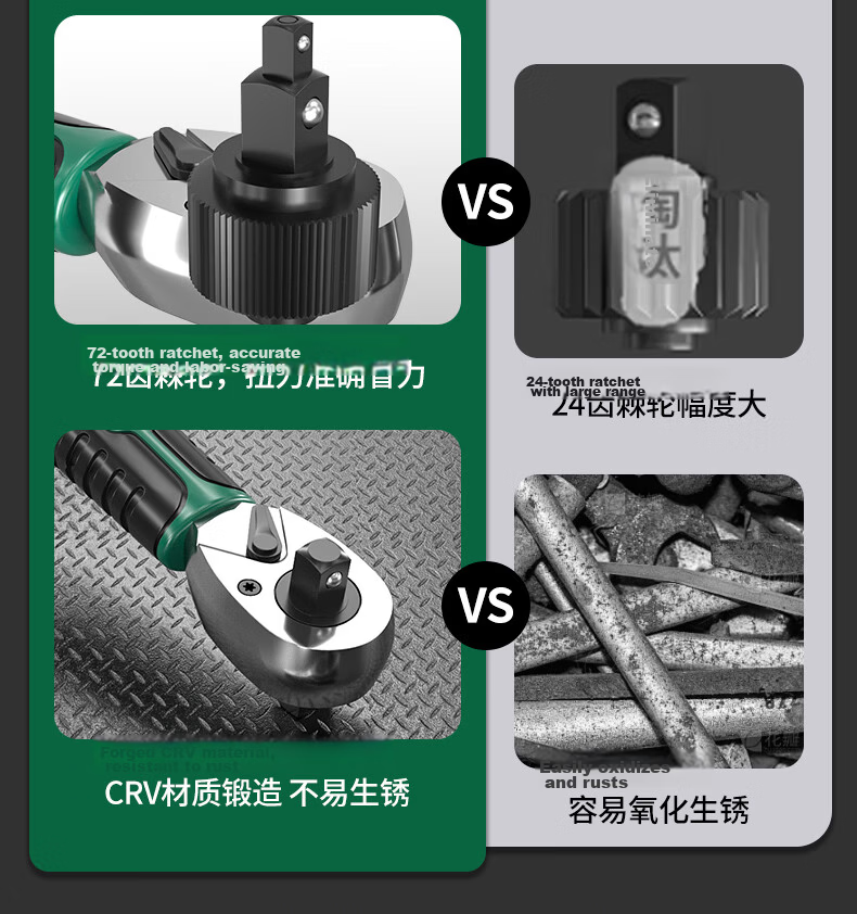 Baolian 3-in-1 Quick Ratchet Wrench Short Dual-Head Socket Automotive Bicycle Repair 72-Tooth Quick Wrench 2