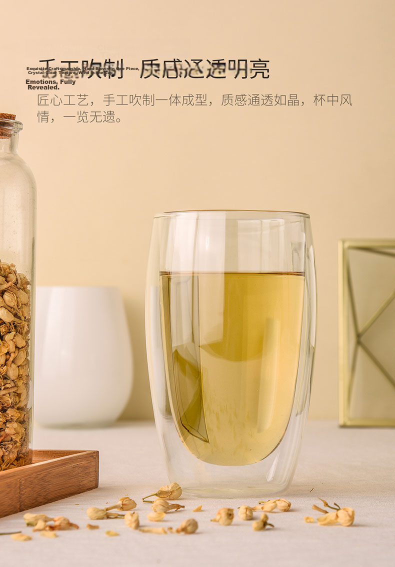 CLITON Double-Layer Glass Cup Household Heat-Resistant Water Cup Green Tea Cup Milk Cup Juice Beverage Cup Office Water Cup Single【Clearance Sale】 4
