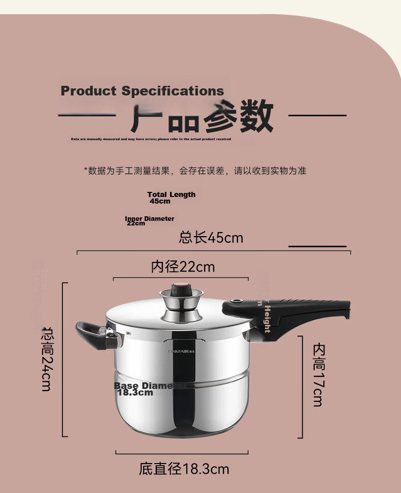 LINKFAIR 6L Stainless Steel Explosion-Proof Pressure Cooker for Home Use Compatible with Gas and Induction Cookers [JD Exclusive] 18
