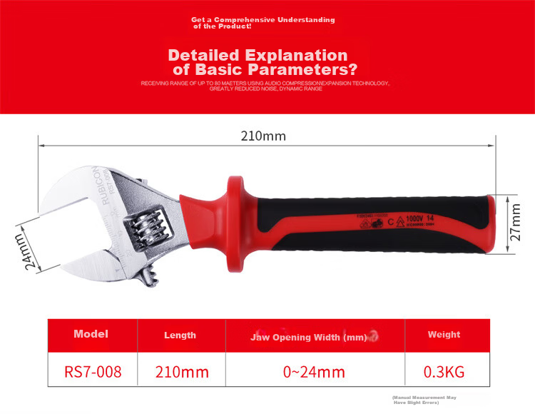 RUBICON High Voltage Insulated Adjustable Wrench Electrician Universal Open-End Wrench 8 Inch RS7-008 4