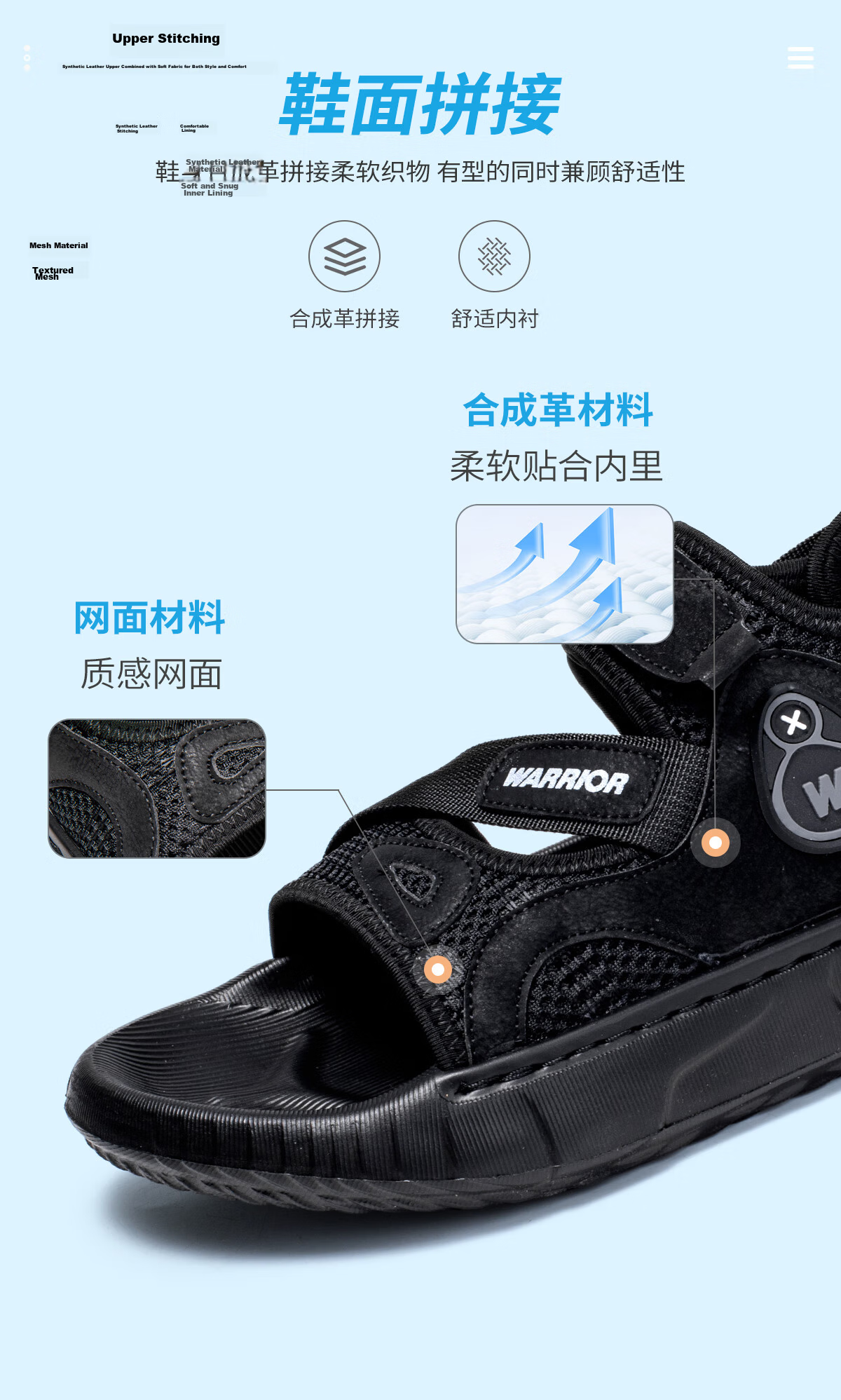 Warrior Men's Summer Outdoor Casual Comfortable Sandals Fashionable Breathable Versatile Non-Slip Shoes Black Size 41 6