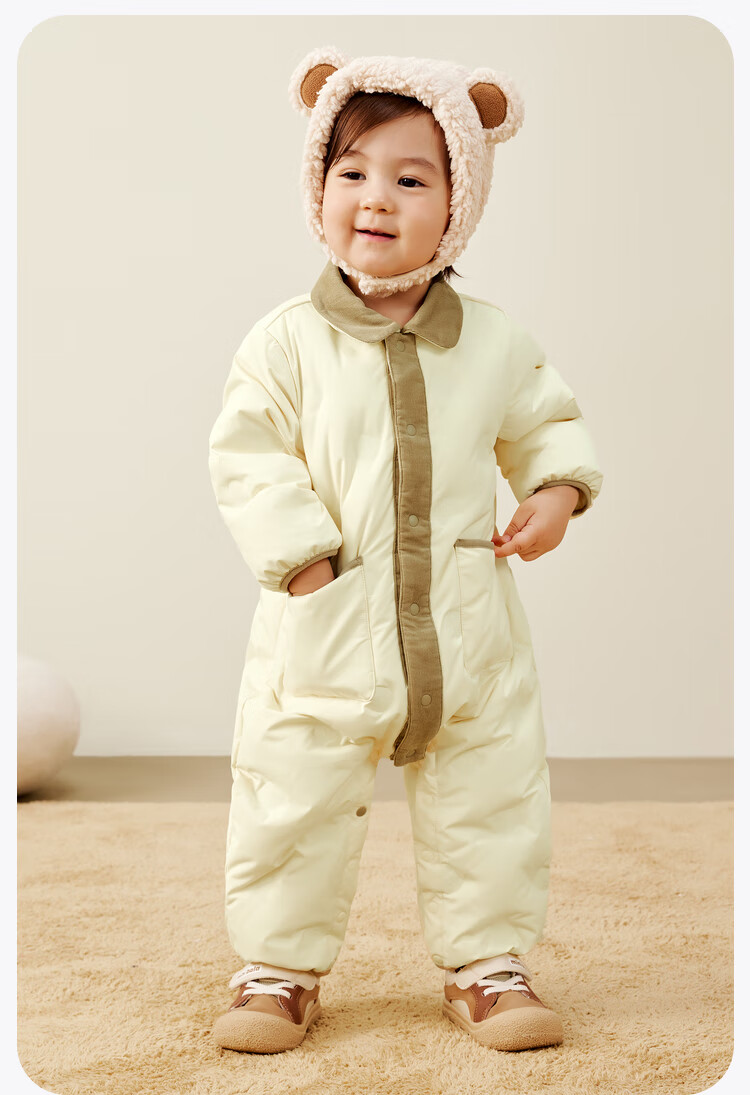 Minibala Mini Egg Puff Bala Down Jumpsuit Unisex Toddler Baby Cute Lapel Winter Lightweight Jacket 5