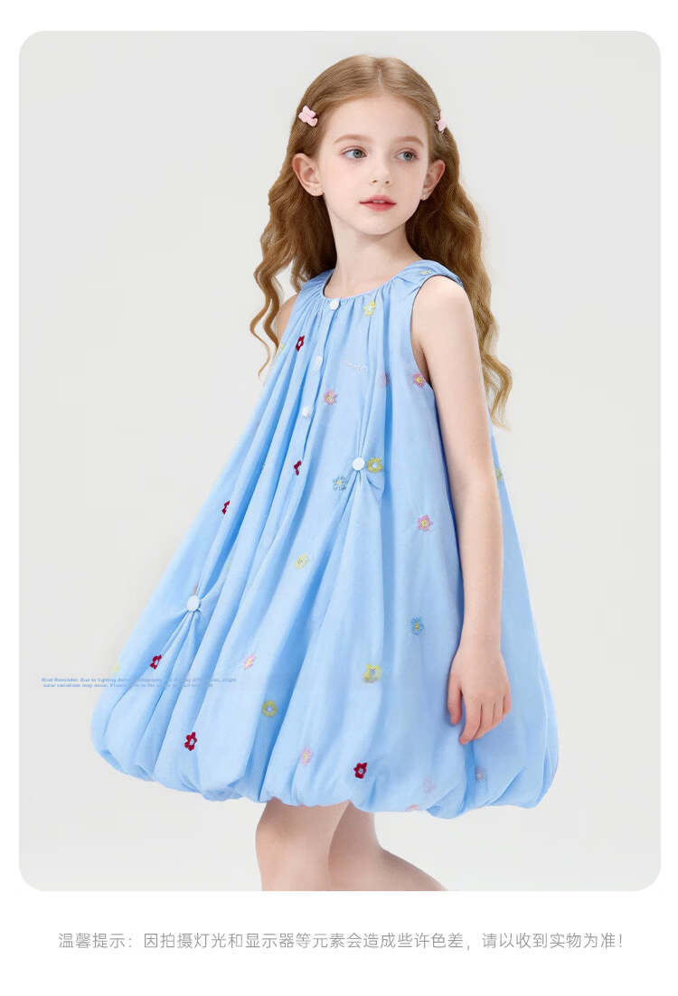 Disney Kids Dress Colorful Embroidered Floral Cotton Princess Dress 26 Summer Girls Minnie Floral Blue 130 19