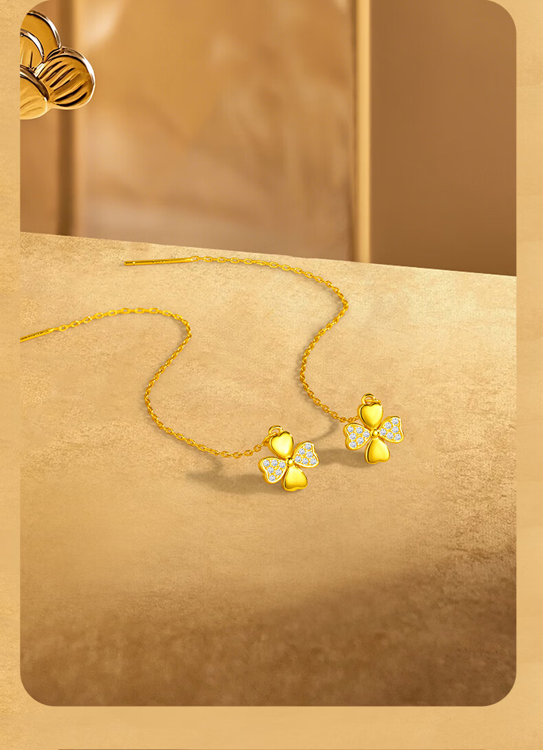 Jinliufu Lucky Earrings for Women Pure Silver Gold Color S925 Silver Four-Leaf Clover Heart Zircon Qixi Festival Gift for Girlfriend 9