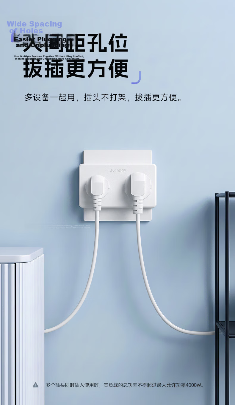 Audolang Power Strip Wall Expansion Socket No Drilling No Wiring Multifunctional Converter Wall Expansion Outlet 16A to 16A+10A White 5