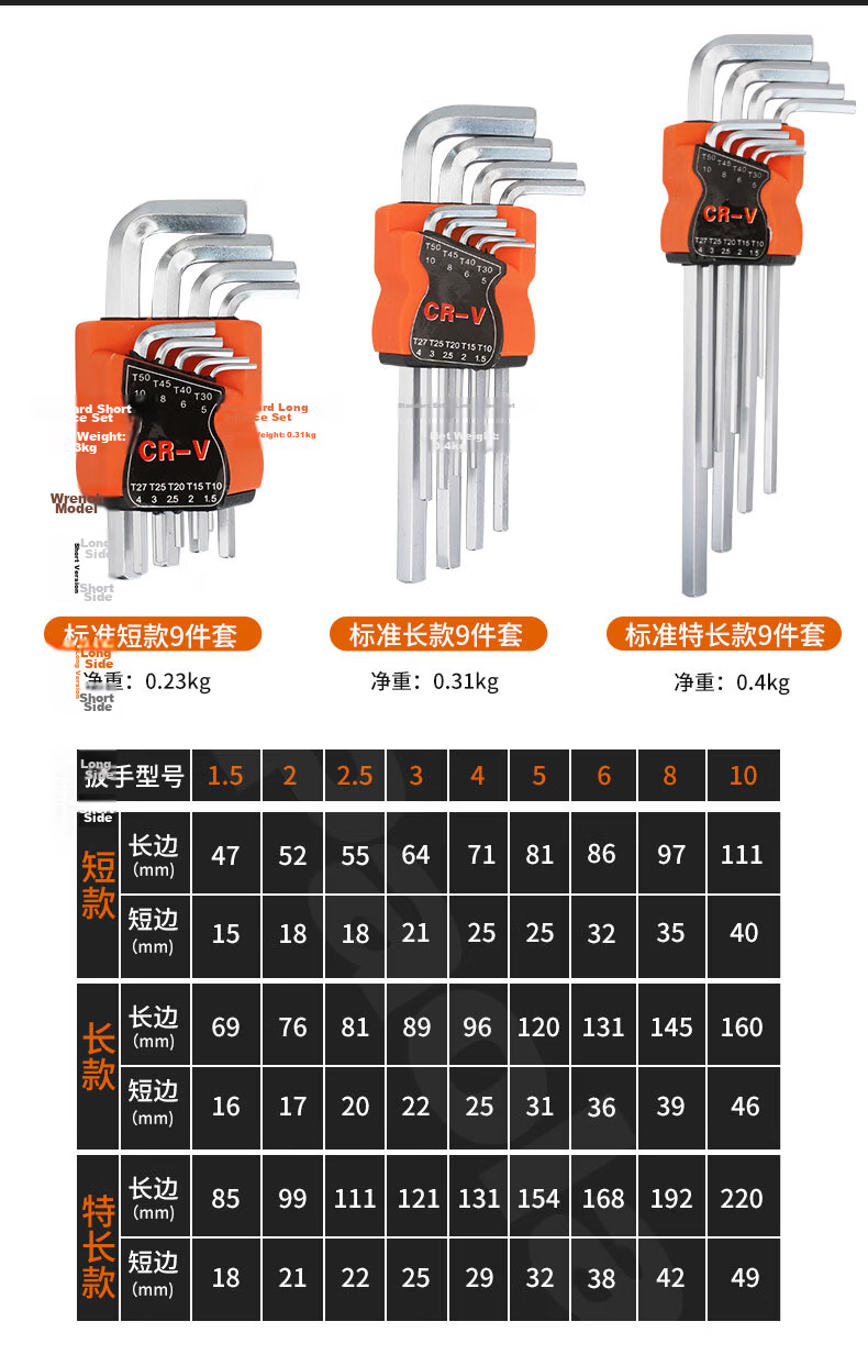 Paola 9-Piece Hex Key Set Flat Head (Short) Matte 6-Sided Hexagon Screwdriver Tool 1041 4