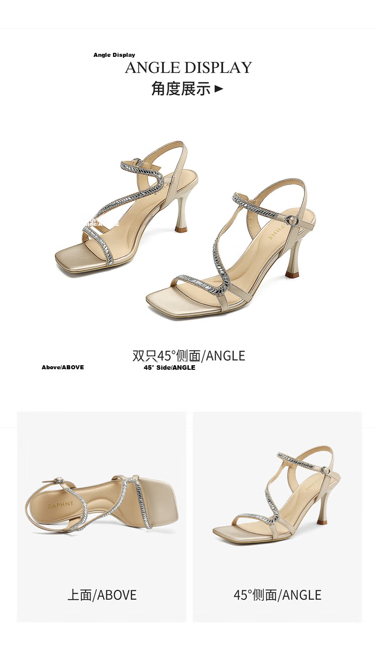 DAPHNE Women's Sandals New Summer Thin Heel Rhinestone Fairy Style High Heel Slippers Gold Size 38 16