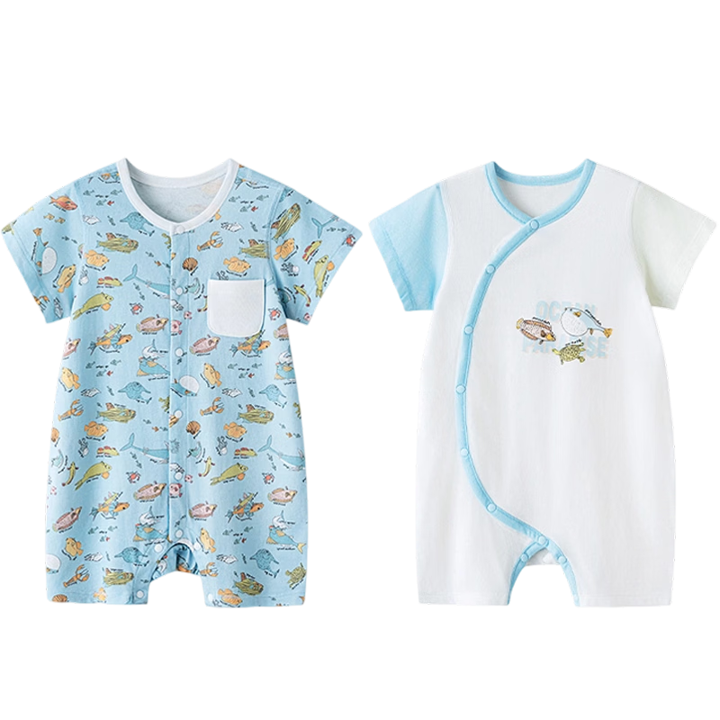 Gb Baby Short-Sleeve Bodysuit, Infant Summer Class A Pure Cotton Romper Air Conditioning Suit, 5A Antibacterial Onesie 2-Piece Set