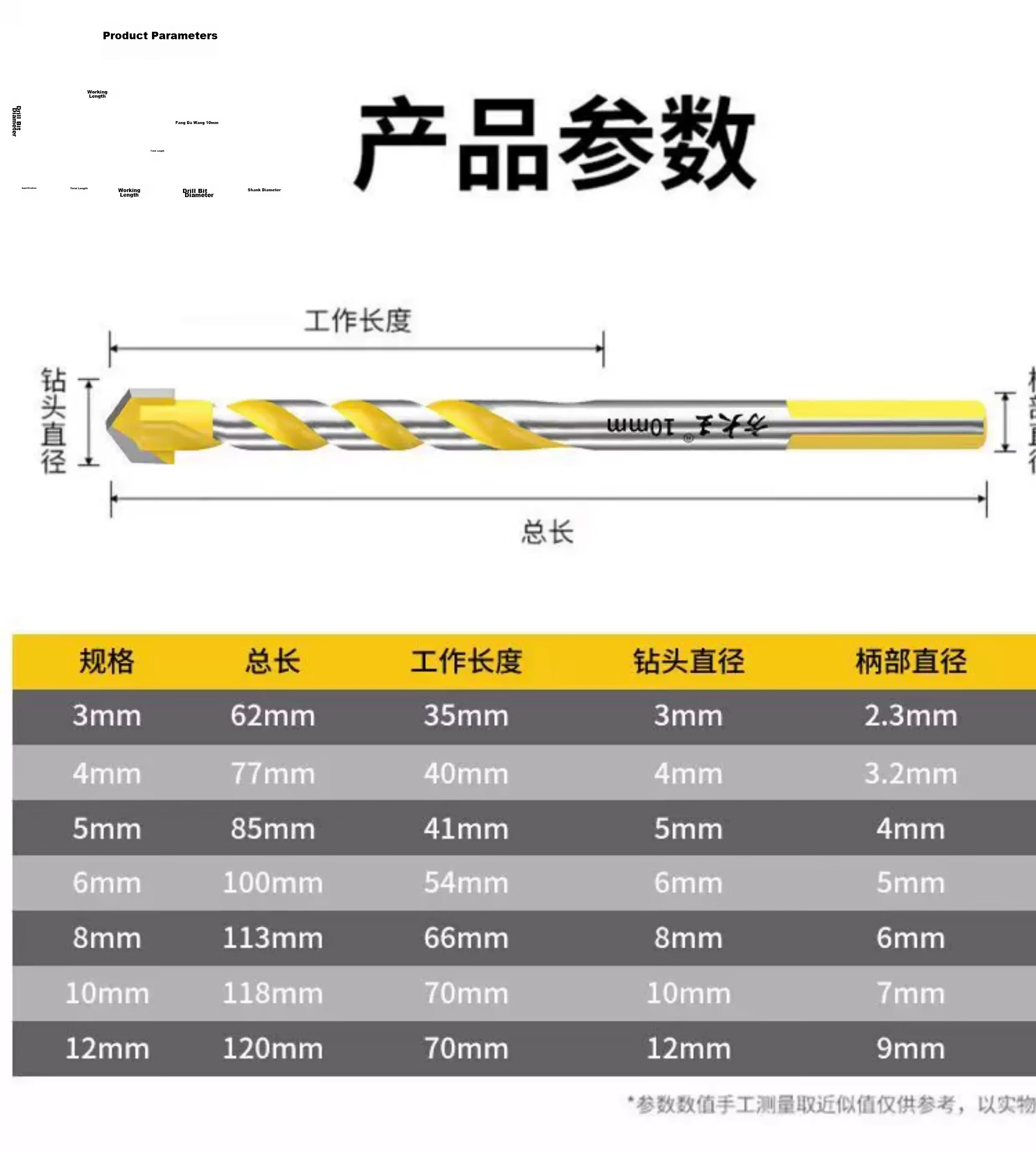 Fang Da Wang Alloy Tungsten Steel King Drill High Hardness Quick Penetration Thickened Tile High-Speed Operation Smooth Chip Removal Higher Efficiency 10mm 5