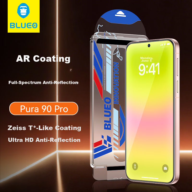 BLUEO [Zeiss T*AR-like Anti-Reflective Magnetic Sputtering] Tempered Glass Screen Protector for Huawei Pura90pro / 70 / 80, Anti-Fingerprint Dust-Free Film