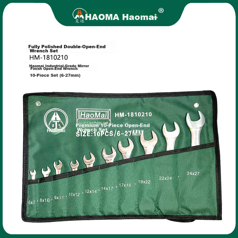Haomai Fabric Bag Mirror Finish Open-End Wrench Set 10 Pieces Household Auto Repair Spanner (6-27mm) HM-1810210 2