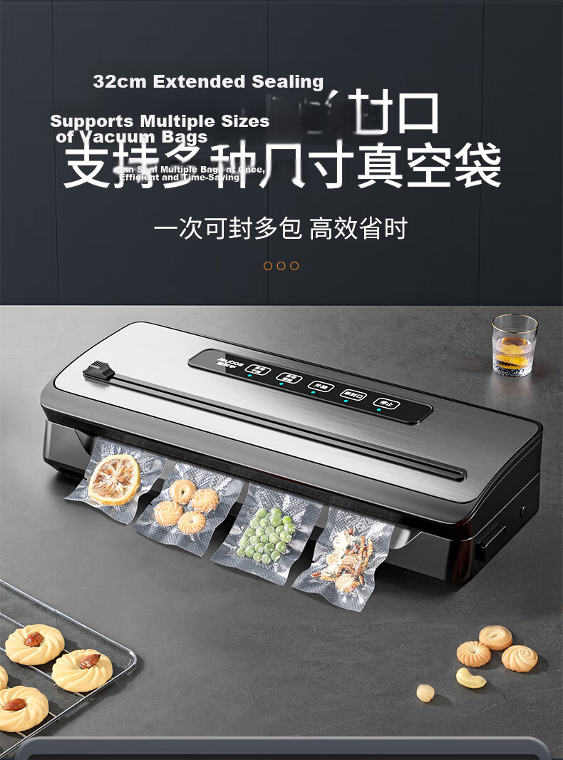Jiabangshu Fully Automatic Dual Pump Vacuum Sealer High Suction Vacuum Compressor Commercial Household Wet and Dry Use Packaging Cutter Meat Packing Preservation Sealing Machine 6