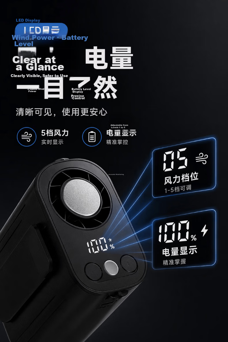 JD Jingzao High-Speed Waist Hanging Fan Portable Cooling Device Small Fan Outdoor Construction Work Powerful Wind Long Battery Life Rechargeable Clip and Neck Hanging Fan 6