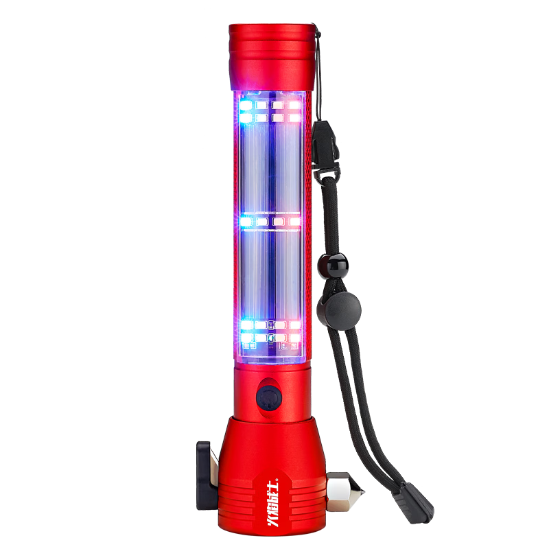 Flame Warrior Safety Hammer Multifunctional Rescue Window Breaker Escape Hammer Car Strong Light Flashlight Alarm Emergency Rescue Red