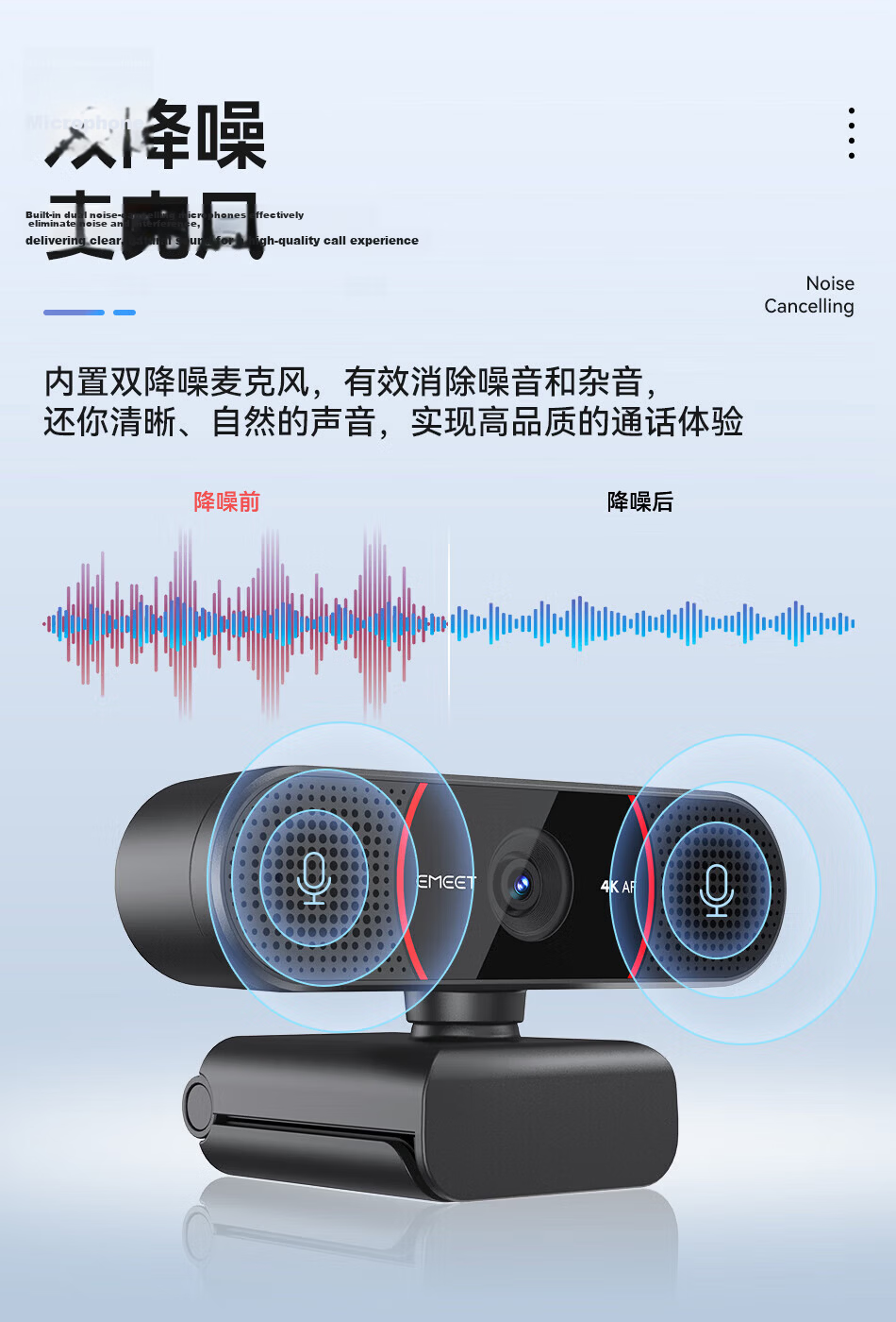 EMEET C960 4K Ultra HD Webcam with Built-in Noise-Cancelling Microphone, Plug-and-Play for Online Teaching and Remote Video Conferencing 3
