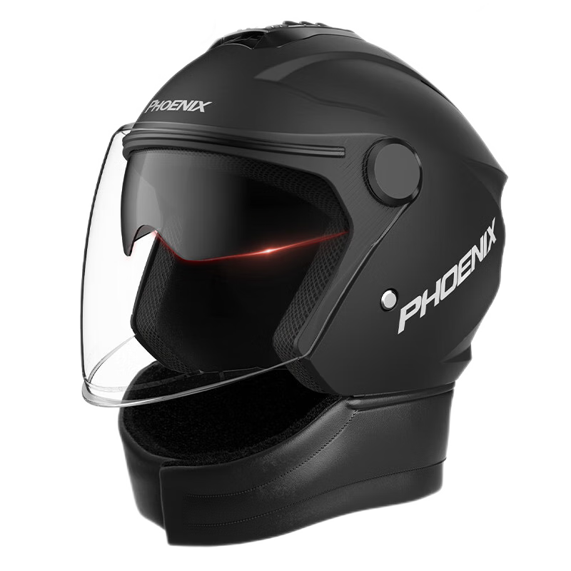 Phoenix New National Standard Class A 3C Certified Electric Motorcycle Helmet with Dual Anti-Fog Lenses Matte Black Neck Warmer Unisex Four-Season 3/4 Half Helmet Winter Warm Safety Cap