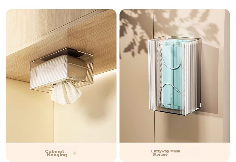 MUYA Suction Cup Tissue Box Facial Tissue Storage Box No Drilling Wall-Mounted Household Bathroom Toilet Paper Dispenser Roll Paper Holder 17