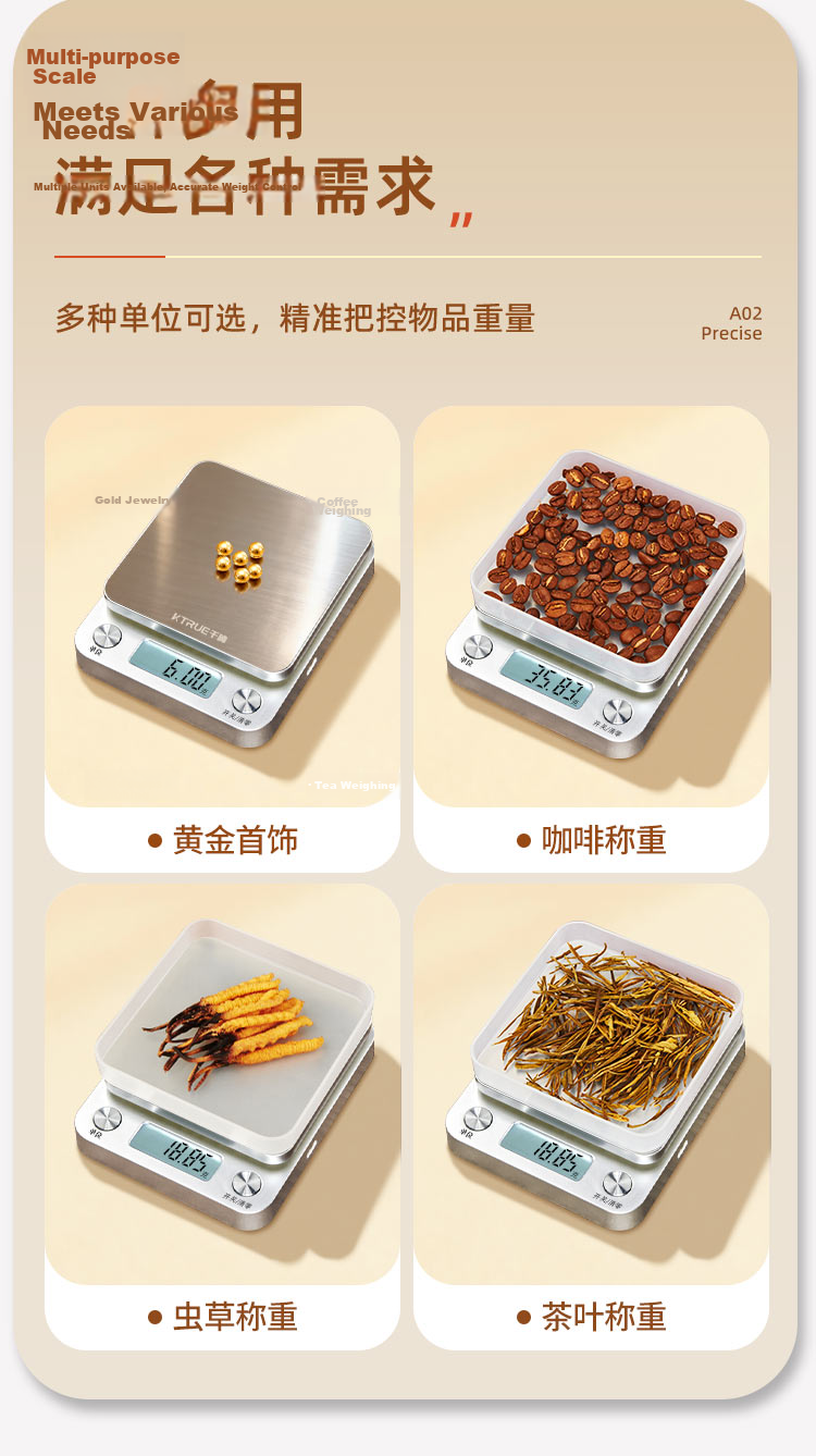 Qianque 0.01g High Precision Electronic Scale Jewelry Gold Scale Kitchen Scale Stainless Steel Baking Scale Weight Scale 26 Models Rechargeable 13