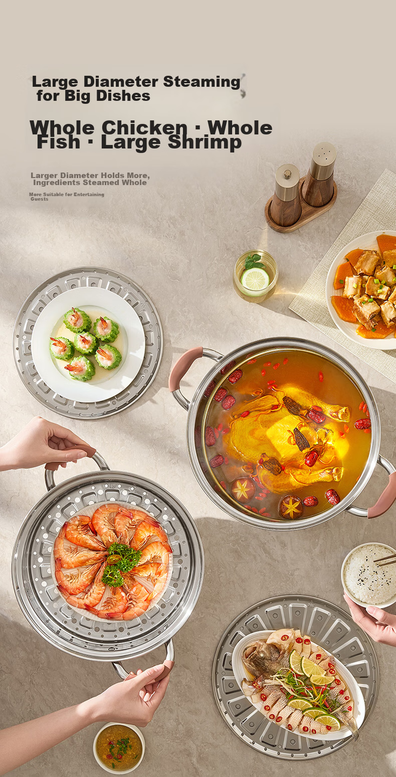 Joyoung 316L Stainless Steel Steamer Pot, Small Size for 2-3 People, Non-Coated Multifunctional Soup Steamer with High Dome Lid, Three Layers, 30cm 9