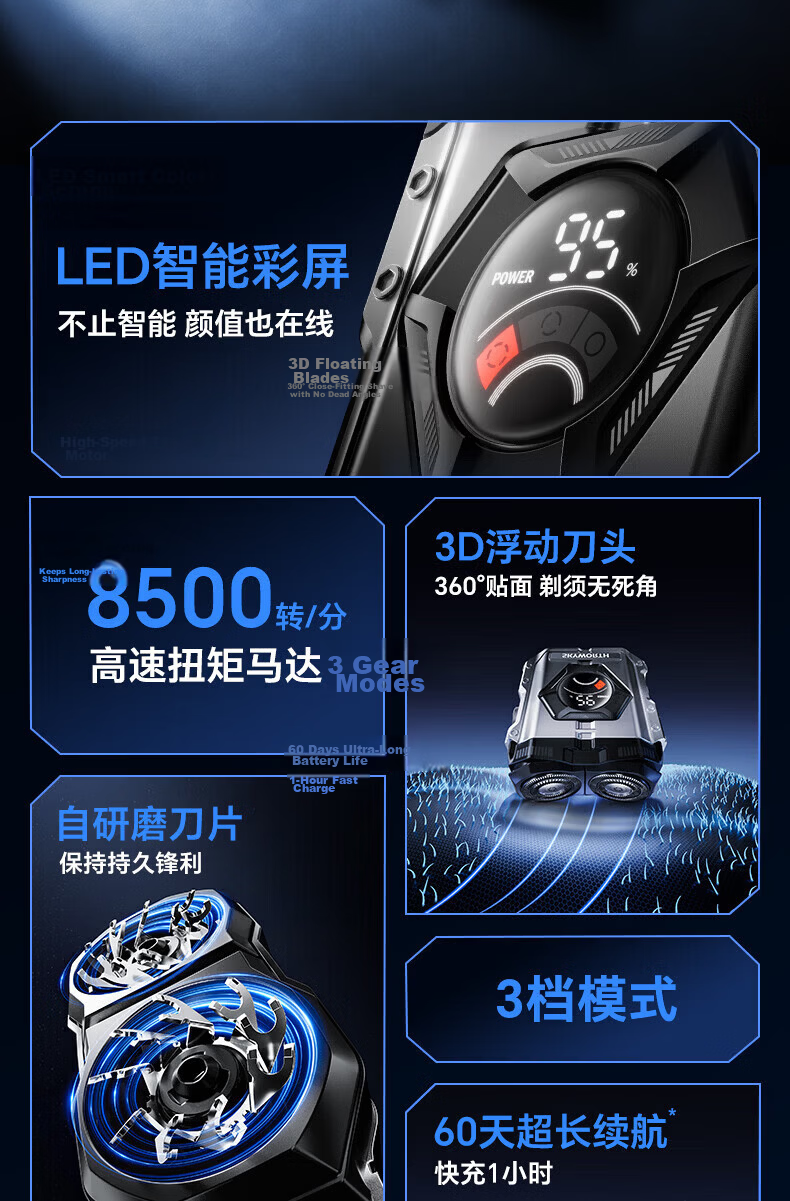 Skyworth Electric Shaver JA12 Mecha Series Portable Fast Charging Floating Blade Washable Men's Gift for Boyfriend Husband Father Graduation Gift 3