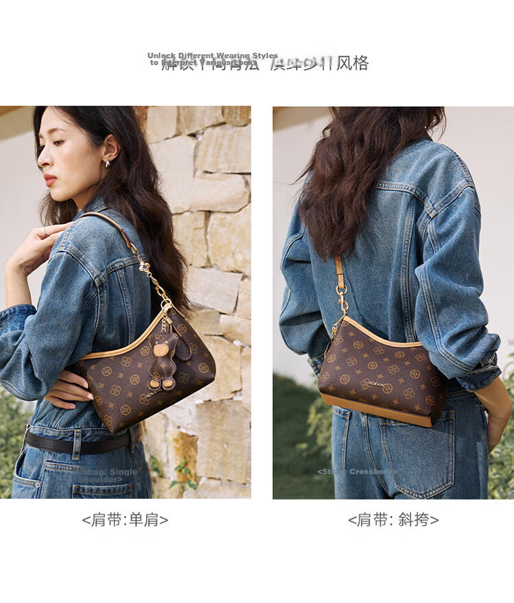 Aokang Women's Bag 2026 New HOBO Underarm Tote Light Luxury Crossbody Shoulder Bag Birthday Gift for Girlfriend Wife 8