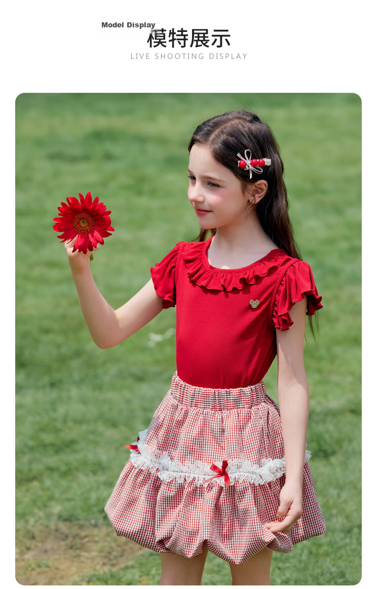 Disney Girls Summer Outfit 2026 New Lace Short Sleeve T-Shirt and Bloomers Skirt Two-Piece Set 11