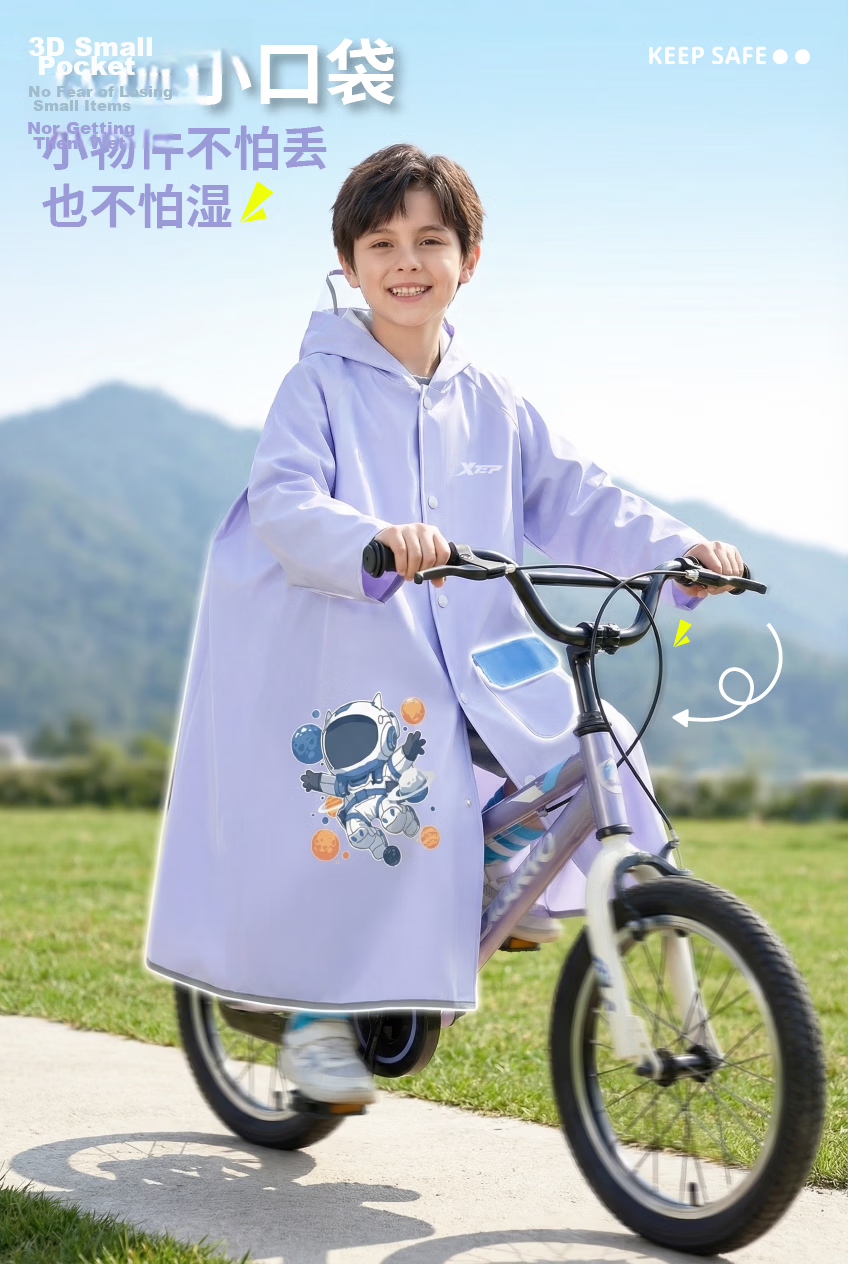 Xtep Kids Raincoat for 6-12 Years Old School Use Full Body Heavy Rain Protection with Backpack Cover 3XL Space Exploration Design 15