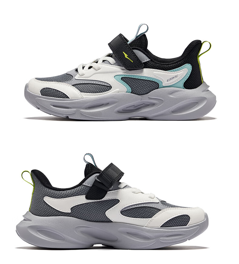 ERKE Kids Casual Shoes Boys and Girls Big Children Leather Mesh Running Shoes Black/Cove Blue/Microcrystalline White Size 33 41