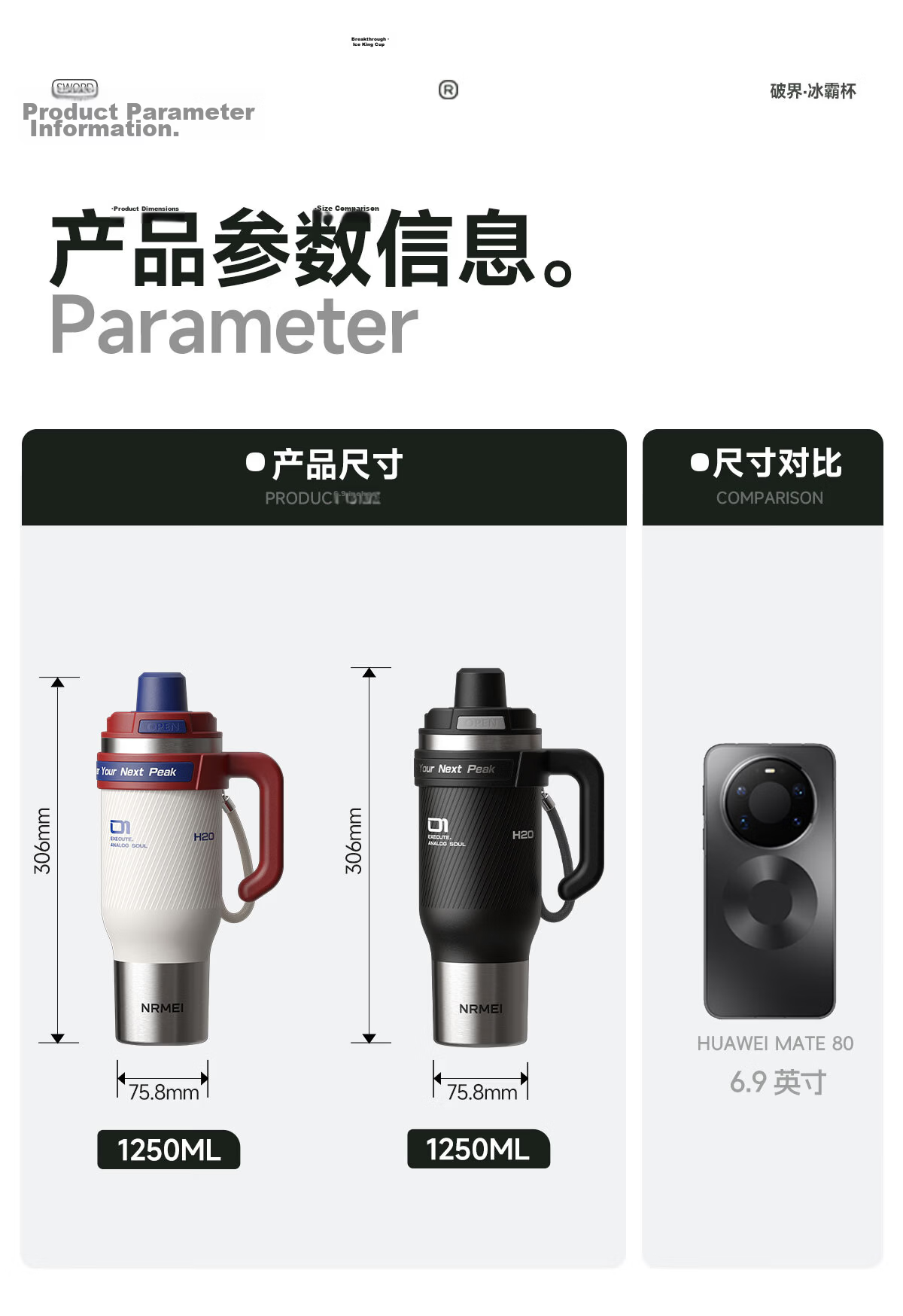 NRMEi Ice King Thermal Insulated Large Capacity Water Bottle Men's Giant Ceramic Liner Car Straw Cup 28