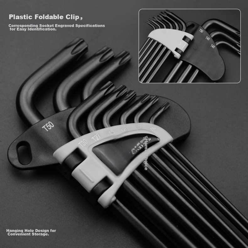 JERXUN Plum Blossom Hex Key Wrench Set 9-Piece Extended Hole Cross Hexagon L-Shaped Screwdriver Kit 6