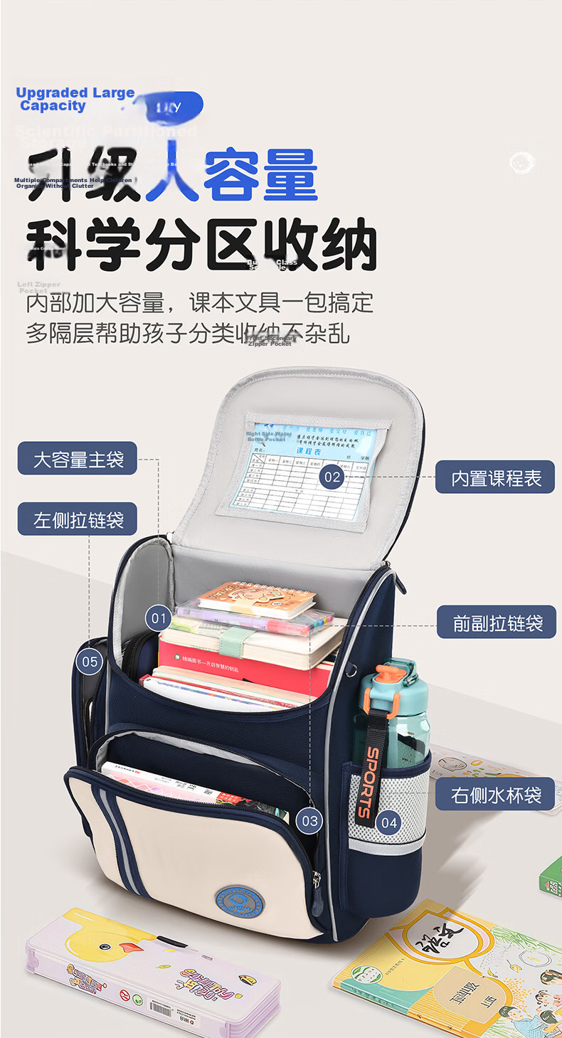 Dishuai Elementary School Backpack for Grades 1-3-6, Lightweight, Load-Reducing, Anti-Sagging, Unisex Pressure-Relief Spine Protection Bag 9