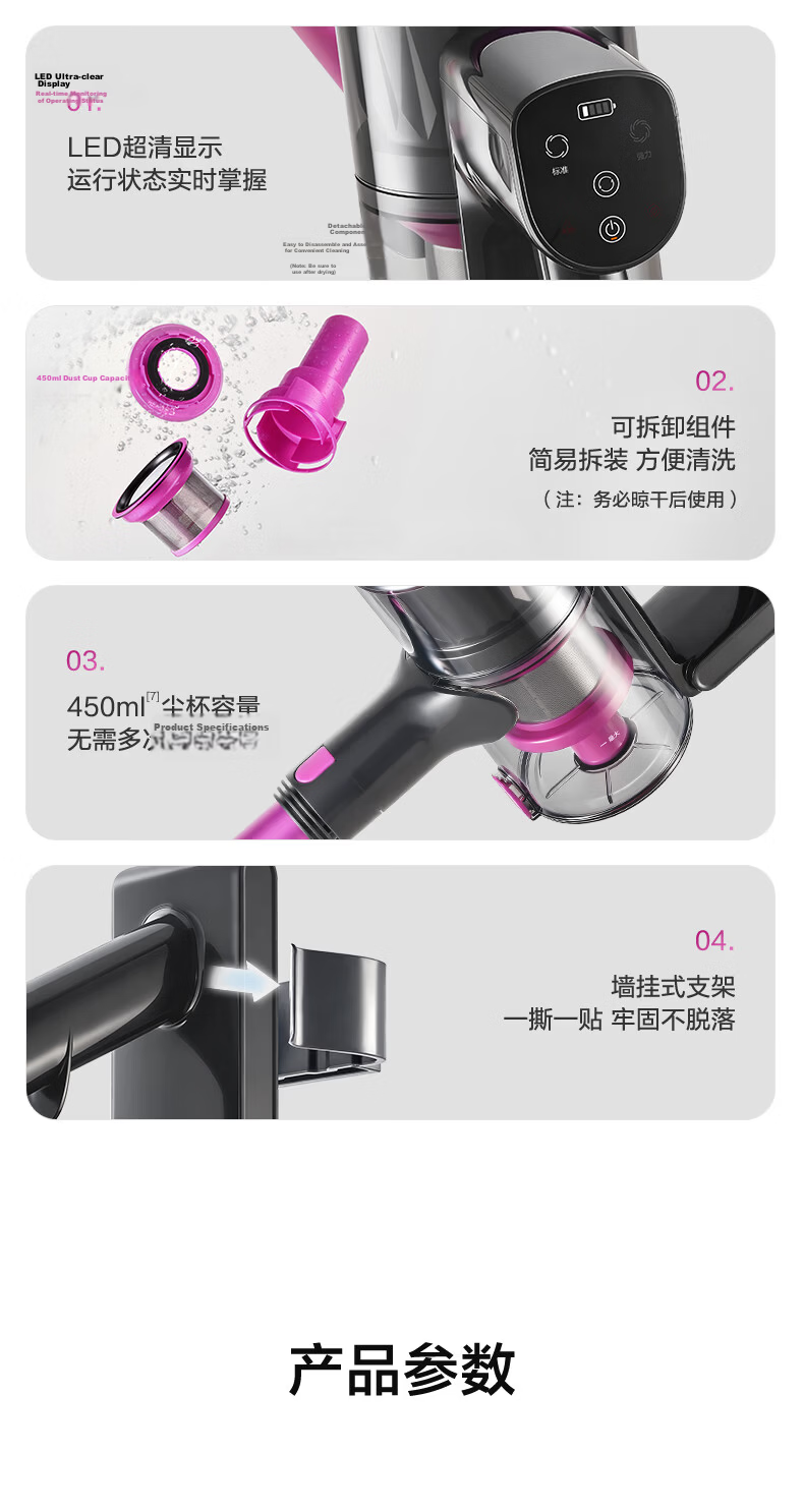 SUPOR Handheld Vacuum Cleaner for Home Use [15x Green Light Dust Detection] All-In Vacuum And Mop with Three Functions, Car-Mounted Wireless Anti-Tangling Long Battery Life High Suction Power Lightweight Design Wet And Dry Dual-Use V8 23
