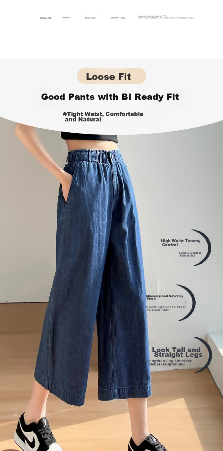 Dme Summer Pure Cotton Women's Casual Pants, Thin Loose-Fit Non-Stretch Wide-Leg Jeans, Straight-Leg Cropped Jeans for Wome 6